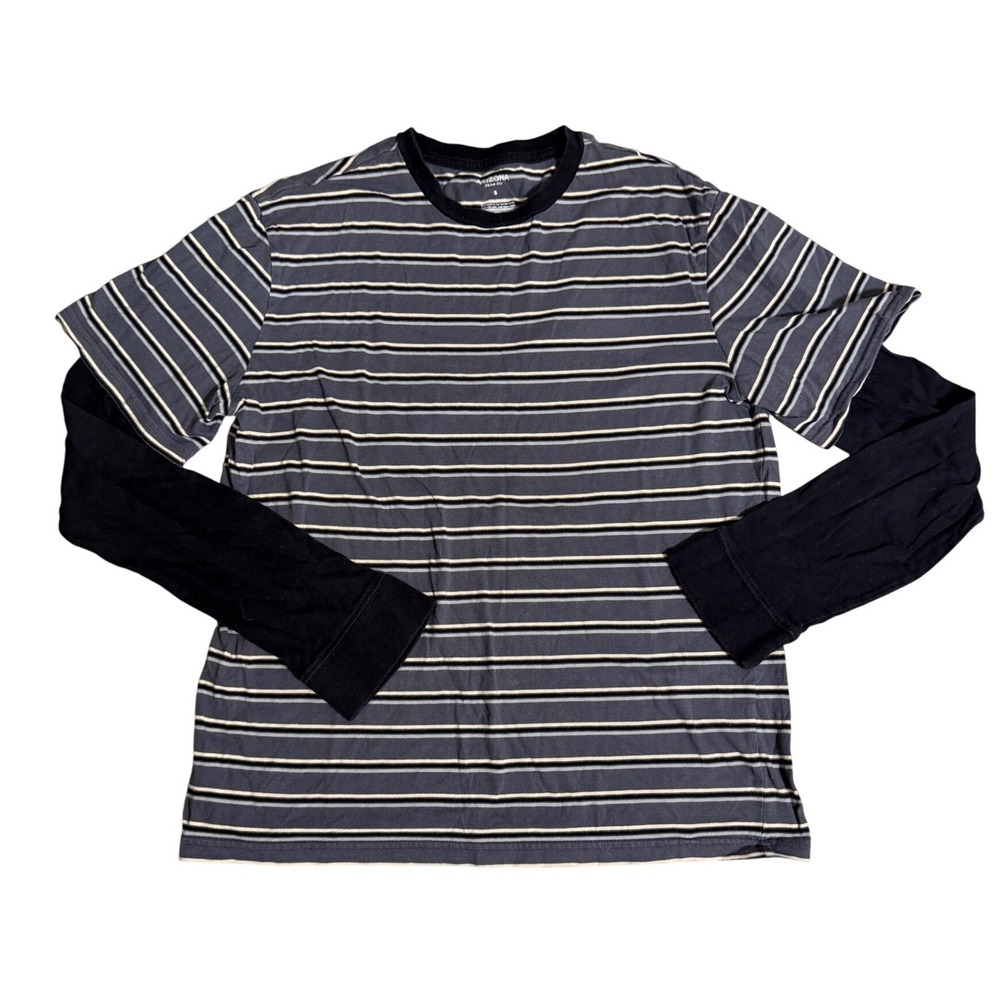 Twofer Layered Long Tee Arizona Jean Co Mens S Grey Striped 90s Grunge Skater